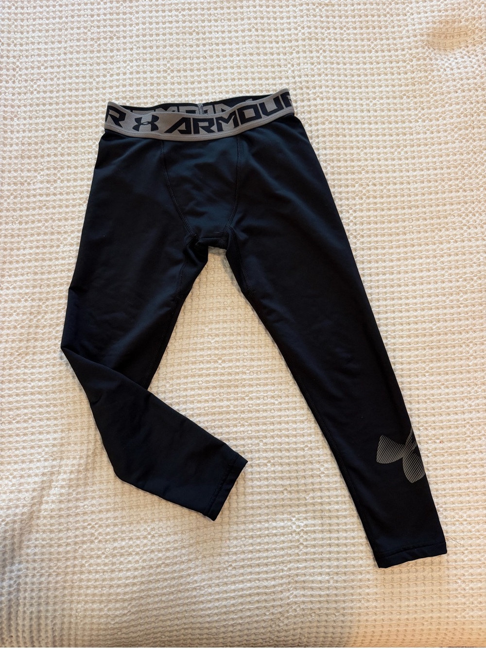 Under Armour Black Kids' Compression Leggings with Gray Logo Waistband